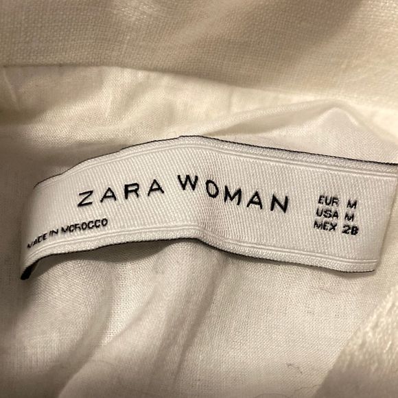 Zara 100% Linen White Button Front Pleated Blazer Jacket Size Medium - Picture 2 of 8